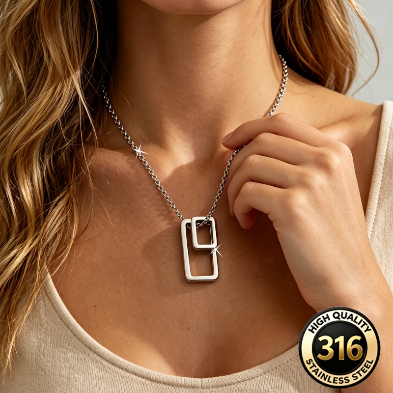 Stylish Double Geometric Pendant Chain Necklace, Unisex